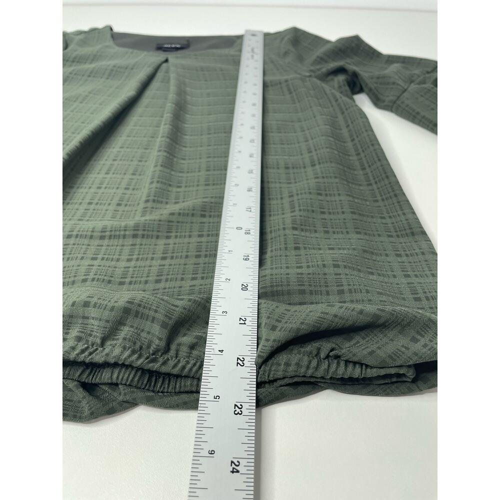 Alyx Blouse Pleated Front Plaid Bell Sleeve Elastic Hem Round Neck Green Medium - Picture 9 of 11